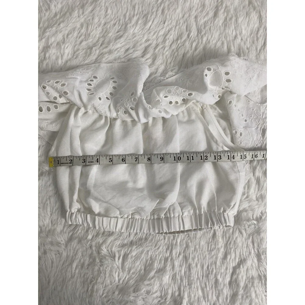 Mi Ami Francesca's White Paula Off The Shoulder Eyelet Ruffle Crop Blouse Size S - Picture 11 of 13